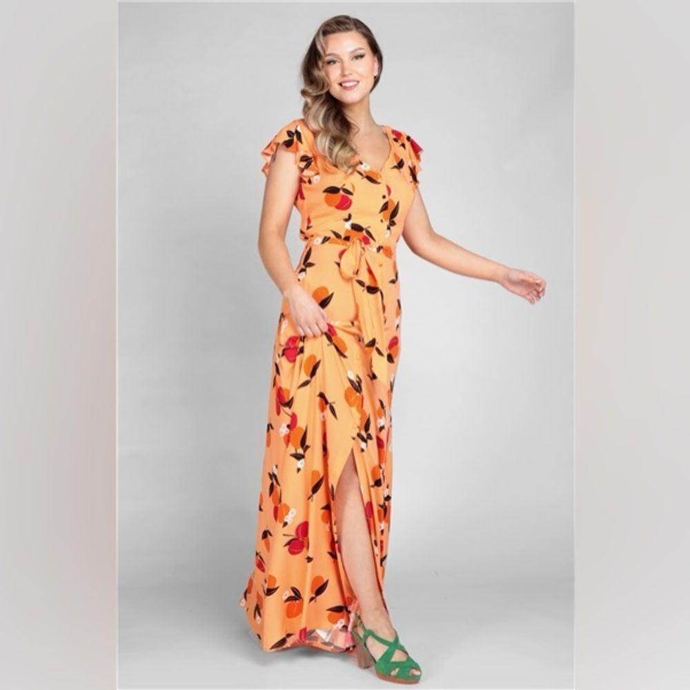 Collectif Orange Floral Maxi Dress